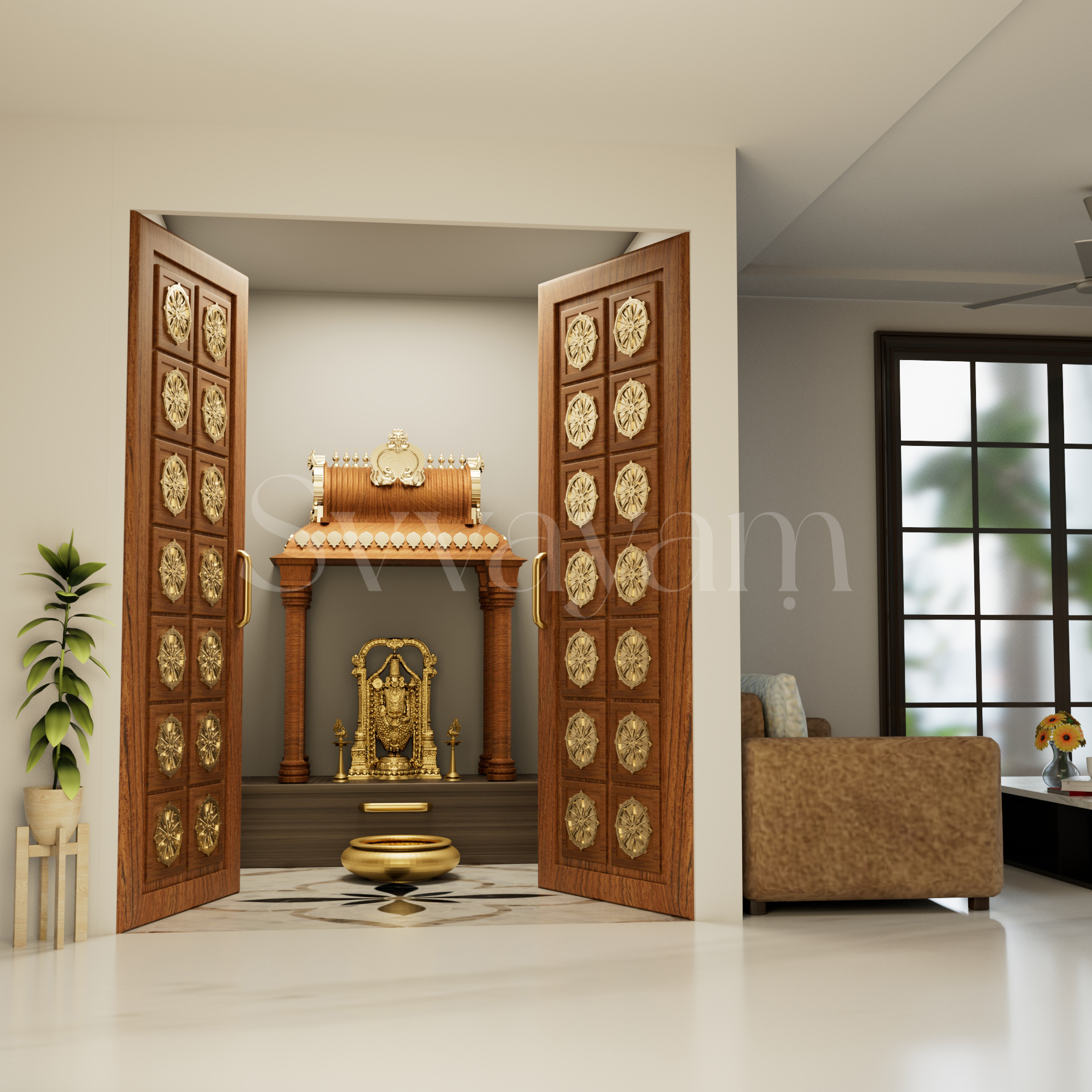 Tirumala Full Pooja Room | Shop Pooja Room, Unit, Doors & Spaces Online